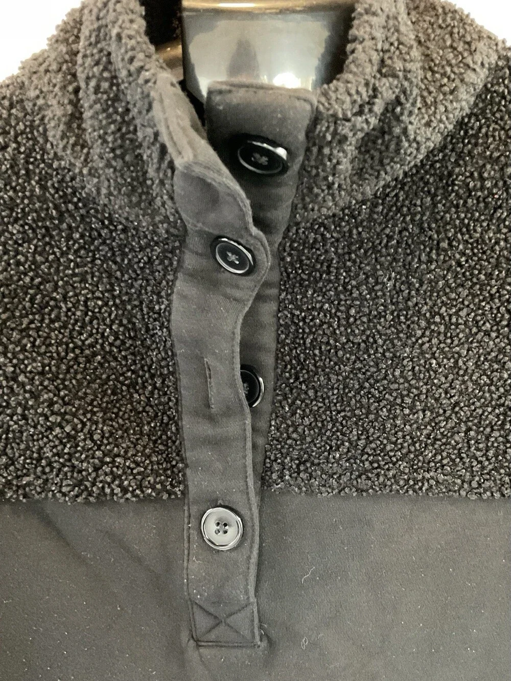 Time And Tru Black 1/2 Button Down, Sherpa Sweatshirt, Size Large, Women’s